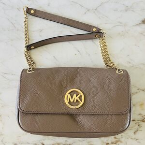 MICHAEL KORS Fulton Dark Dune Leather Small Shoulder Flap Chain Bag